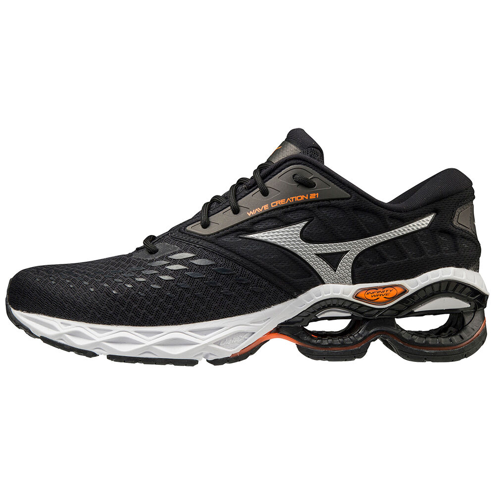 Mens Mizuno Wave Creation 21 Running Shoes Black/ Orange Philippines (ZJXYFK081)